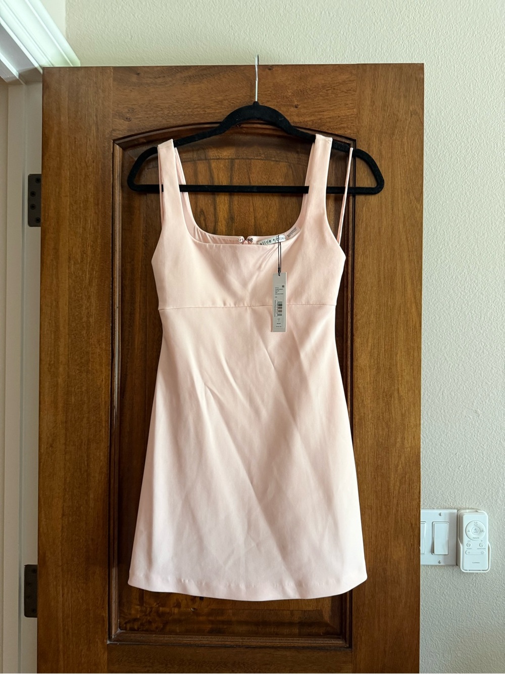 Alice + Olivia Pale Pink Square-Neck Slip Dress